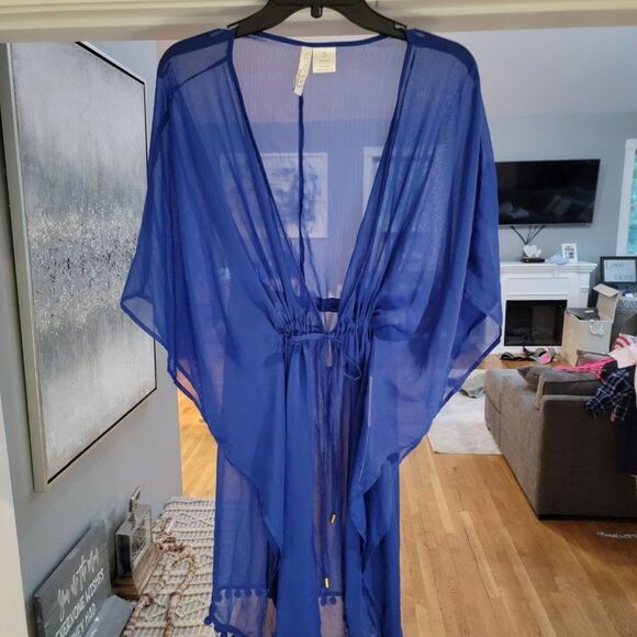 Ellen Tracy Women's Blue Loose Flowy Bathing Suit Cover Up Tunic wrap Size XL - Picture 5 of 15